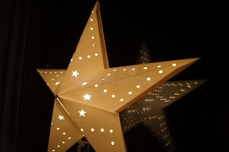 Christmas Star in Window at Night Stock Photo Image of line, darkness