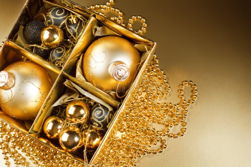 Christmas still life on gold background.