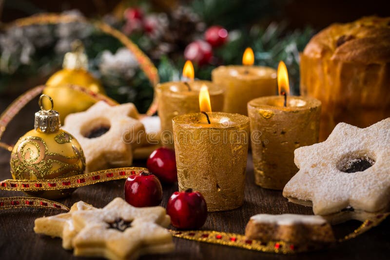 Christmas still life with homemade cookies and candles