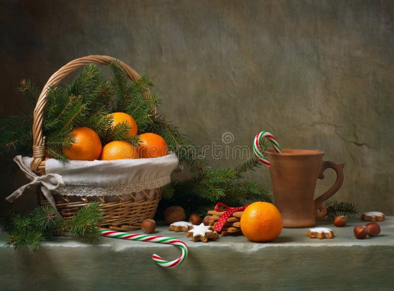 Christmas still life with tangerines