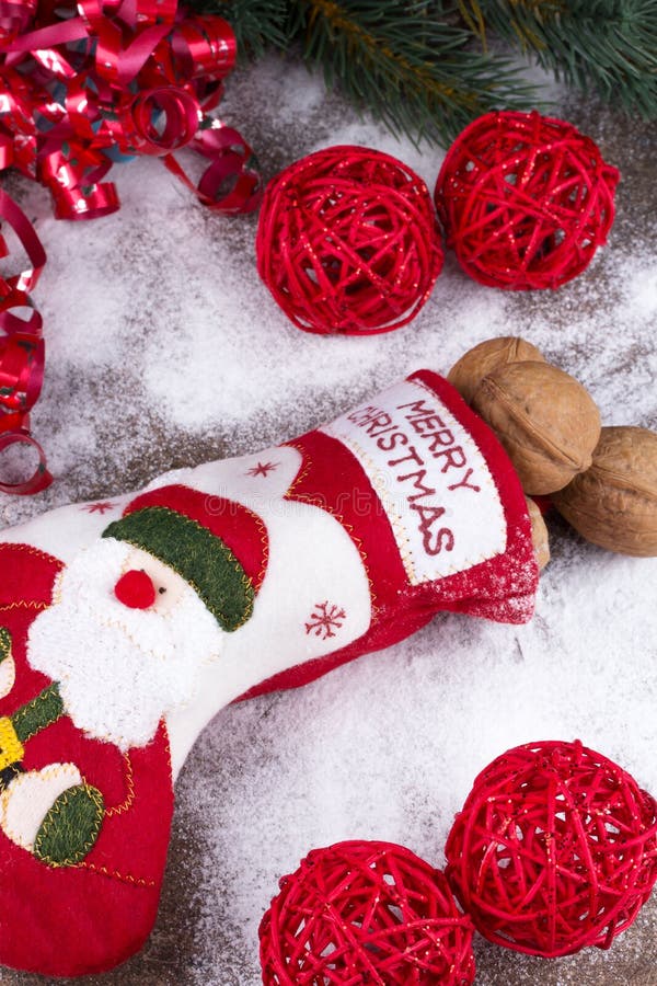 Christmas Stocking with Nuts Stock Photo Image of love, decoration