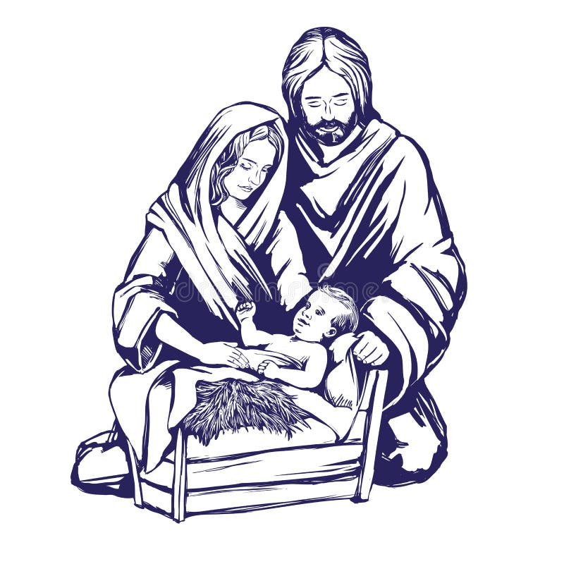 Christmas Story. Mary, Joseph and the Baby Jesus, Son of God , Symbol of  Christianity Hand Drawn Vector Illustration. Stock Vector - Illustration of  biblical, christian: 103323521