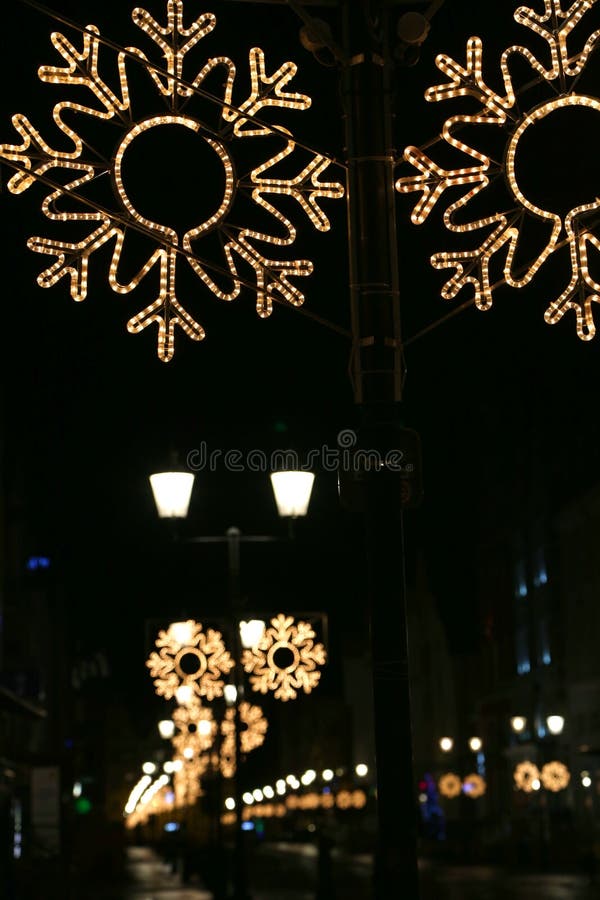 Christmas street lights stock photo. Image of poland 102002738
