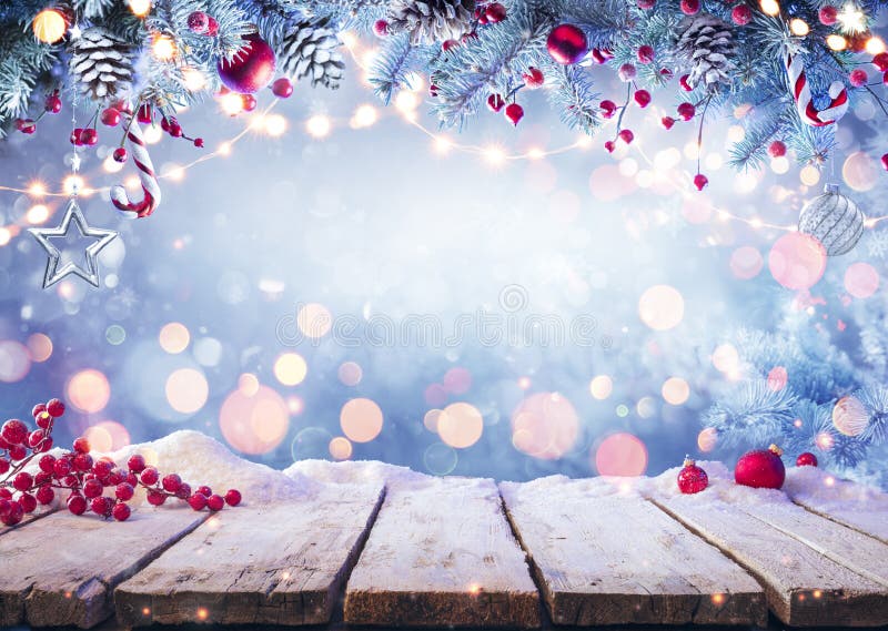Christmas Table - Ornament In Fir Branches And Shiny Lights royalty free stock photos