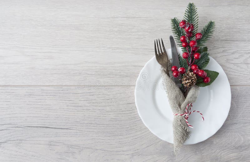 Christmas Table Place Setting. Holidays Background Stock Photo - Image ...