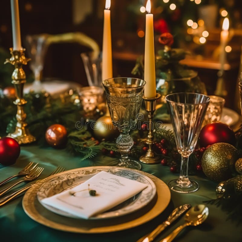 Christmas Table Scape, Elegant Formal Dinner Table Setting, Tablescape ...