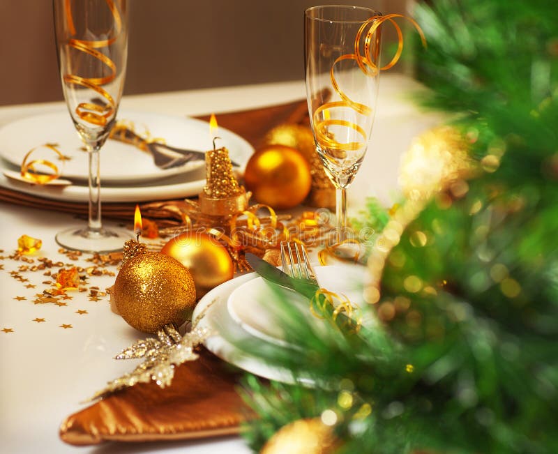 Luxury Christmas Table Setting Stock Photo - Image of decoration ...