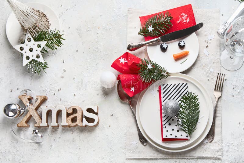 Christmas Table Setting. Top View Stock Photo - Image of menu ...