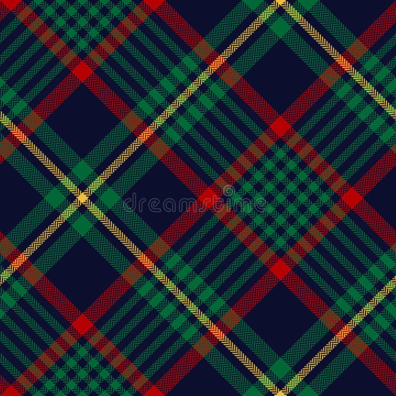 Christmas tartan plaid pattern in red, green, yellow, dark blue. Seamless New Year herringbone textured check plaid. vector illustration