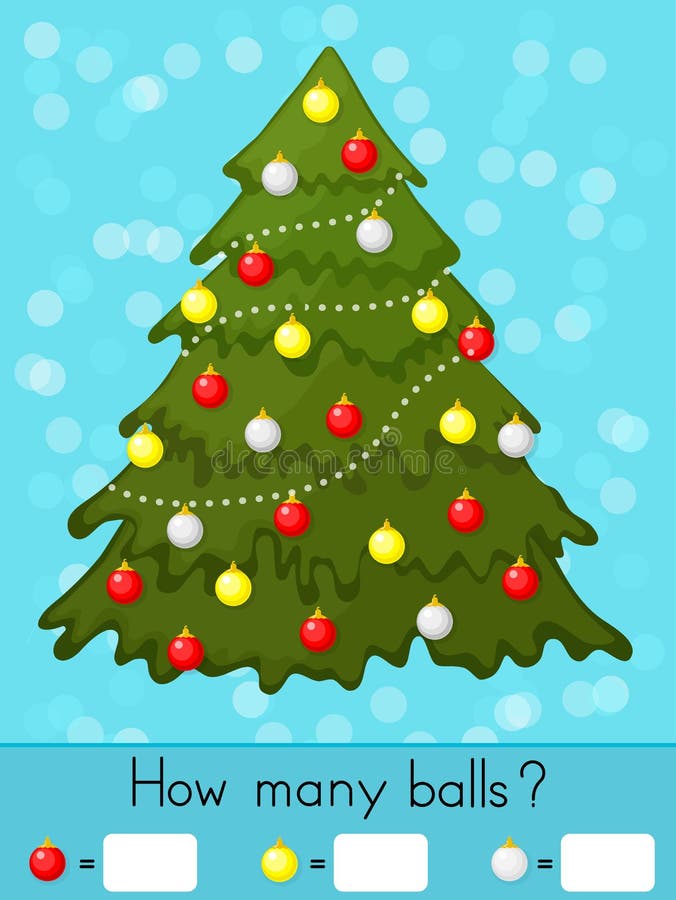 Christmas theme activity sheet - Counting game. How many objects task stock illustration