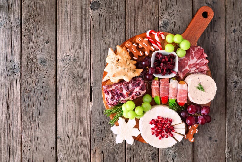 Christmas Theme Charcuterie Board. Top View Against a White Marble ...