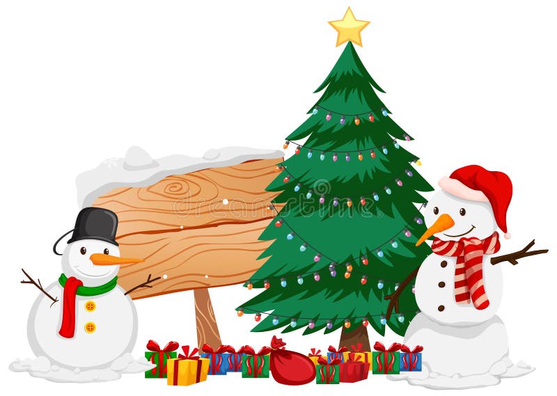 Christmas Theme with Snowman and Christmas Tree Stock Vector ...