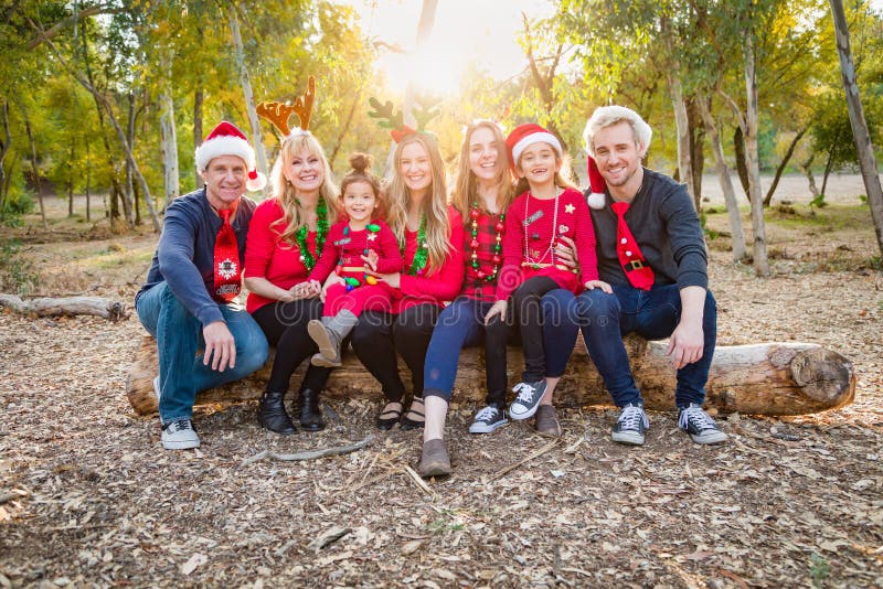 Christmas Themed Multiethnic Family Portrait Outdoors stock photos Christmas Themed Multiethnic Family Portrait Outdoors stock photos