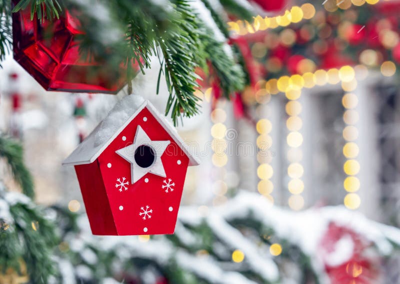 Christmas Toy Red Nesting Box on the Christmas Tree Stock Image Image