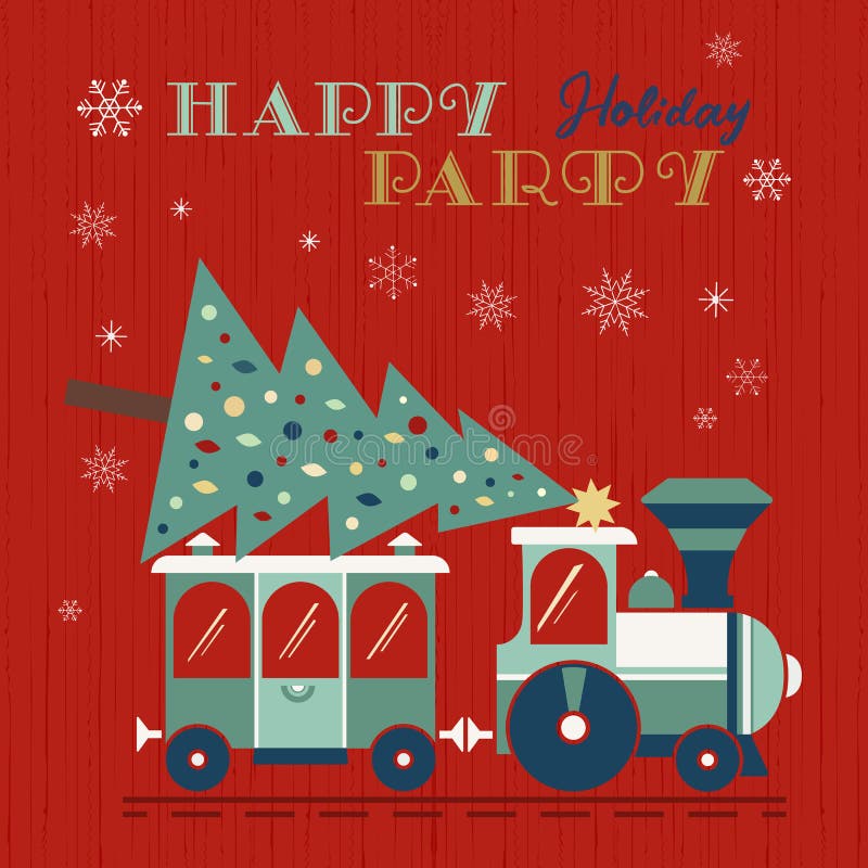 Christmas train with tree fancy holiday poster vector illustration Christmas train with tree fancy holiday poster vector illustration