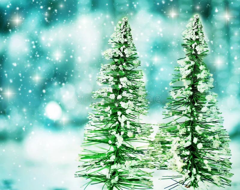 Magical Miniature Winter Wonderland Banner Evergreen Christmas Trees Shiny  Blue Stock Photo by ©andreaobzerova 223802402