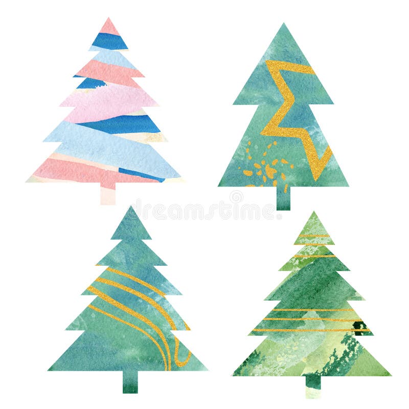 Christmas tree abstract watercolor art. Hand painted forest set for winter card, birthday card, social media stories stock photo Christmas tree abstract watercolor art. Hand painted forest set for winter card, birthday card, social media stories stock photo