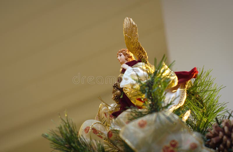 Christmas tree angel on top decorations traditional shiny ornaments