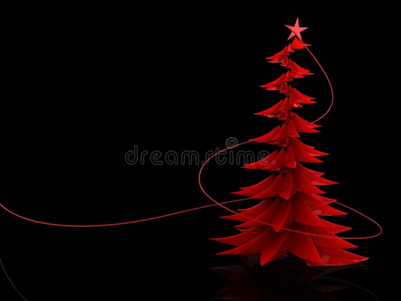 Abstract 3d illustration of red glass christmas tree over black background. Abstract 3d illustration of red glass christmas tree over black background