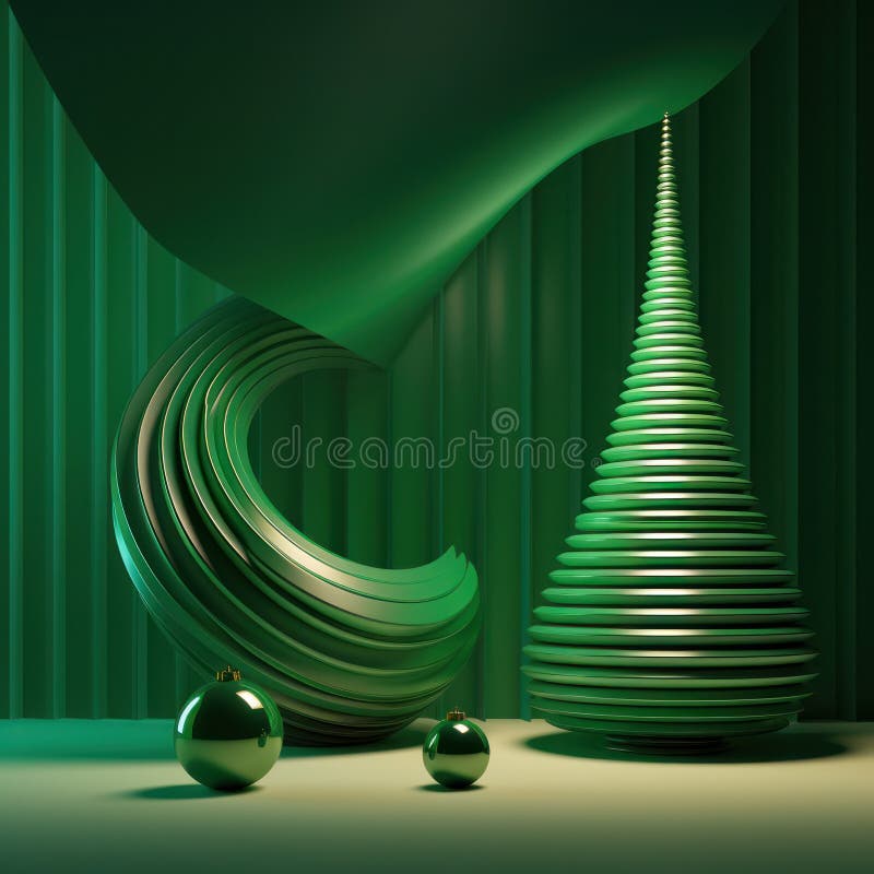He christmas tree in the background, glowing green, in the style of geometric minimalist sculptures vector illustration