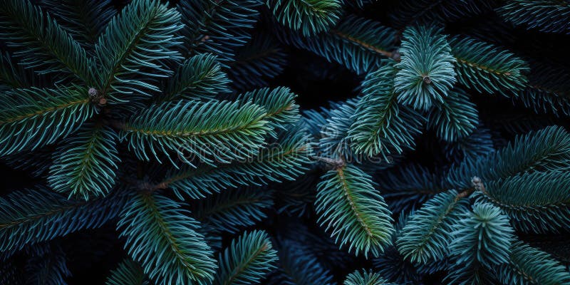 Christmas Tree Background with Natural Colorado Blue Spruce Twigs, Lush Coniferous Pattern, Generative AI Illustration AI generated