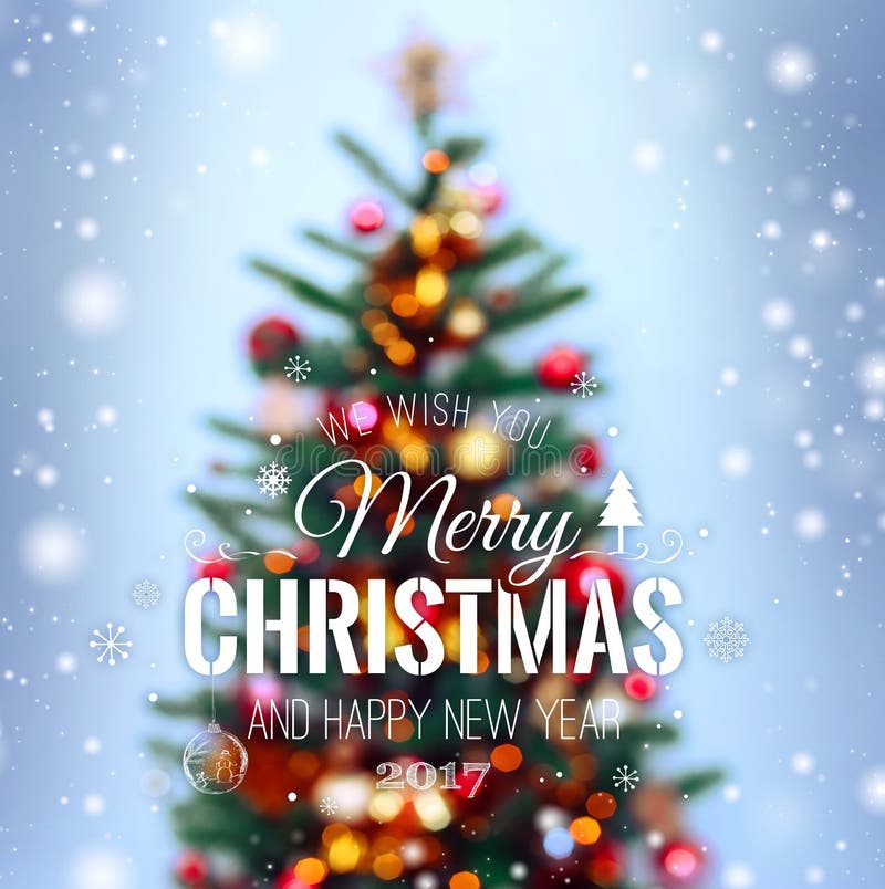 Christmas Tree Background With Snow, Sparking, Glowing And Text Merry ...