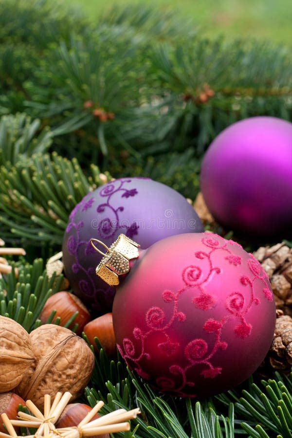 Christmas tree balls stock photo. Image of nuts, purple 27607504