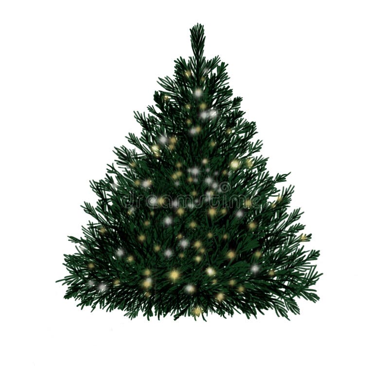 Christmas Tree with Balls and Lights Isolated on White Background