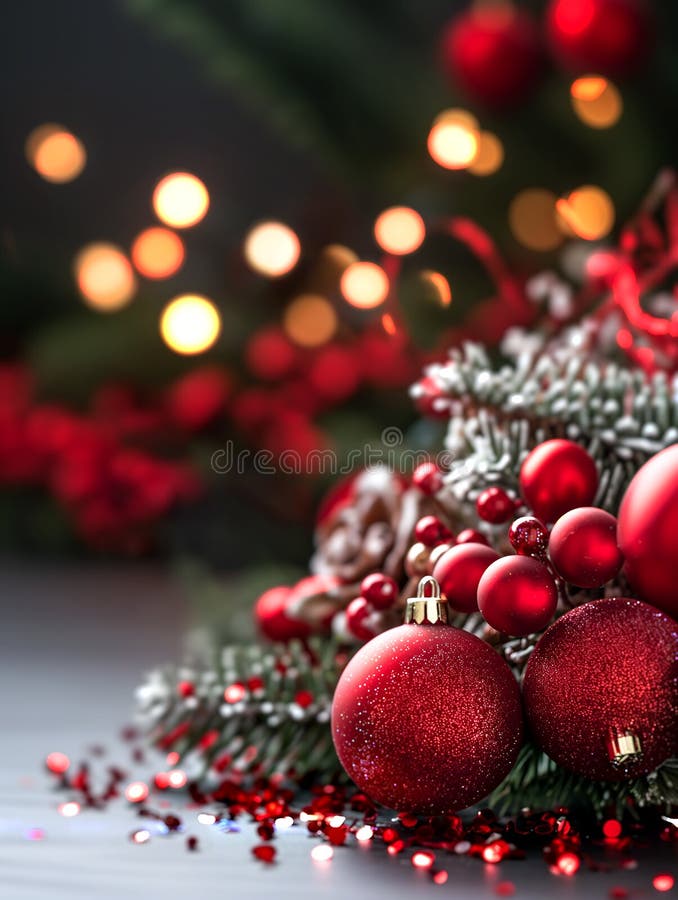 Christmas Tree Balls with New Year S Tree and Bokeh Stock Image Image