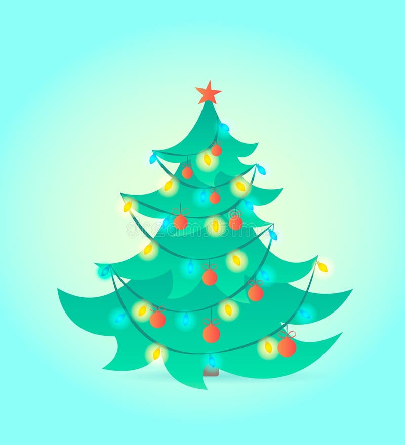 Christmas Tree on Blue Background. Vector Illustration. Stock Vector