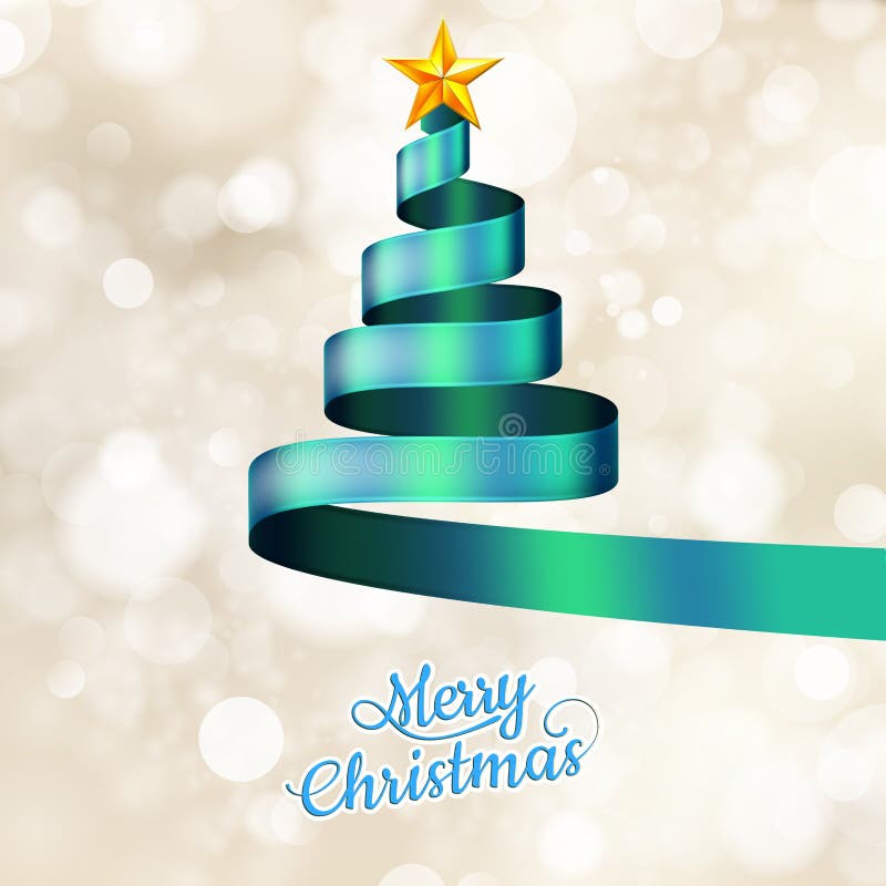 Christmas Tree from Blue Ribbon and Star. EPS 10 Stock Vector