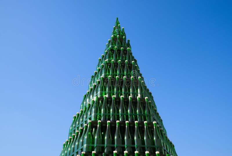 Christmas Tree of Bottles of Champagne. Creative from Bottles Stock