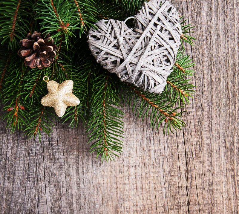 Christmas Tree Branches with Heart Decoration Stock Photo - Image of ...