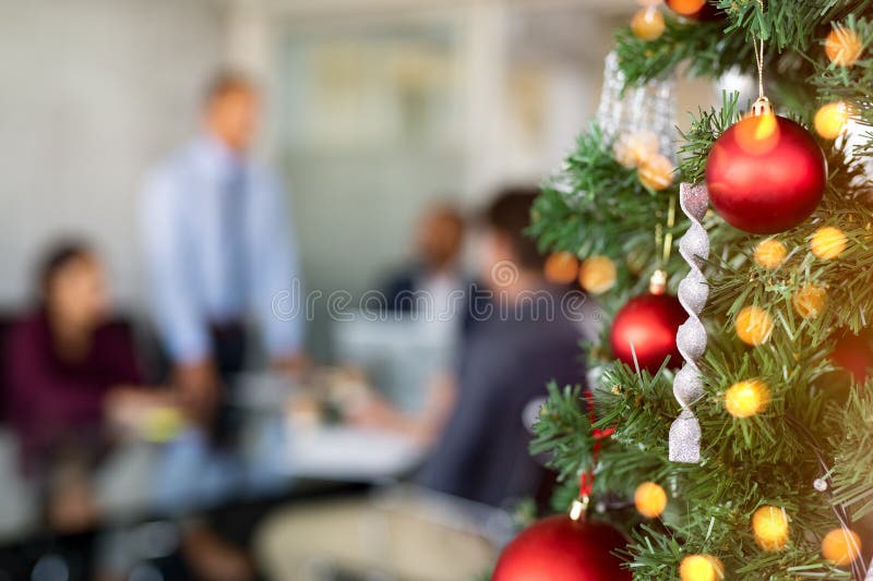 Christmas Tree in Business Office Stock Image - Image of background, group:  164998579
