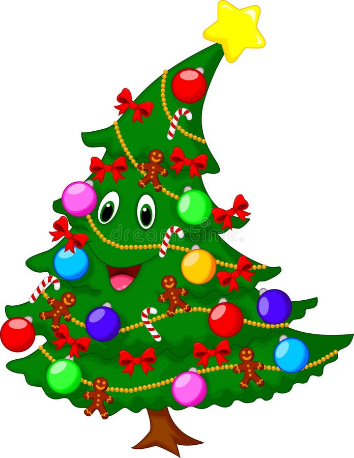 Christmas Tree Cartoon Character Stock Vector - Illustration of green