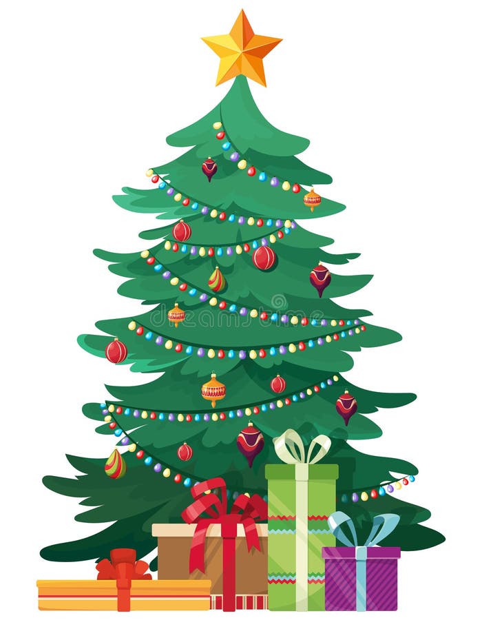 Christmas Tree in Cartoon Style Stock Illustration Illustration of
