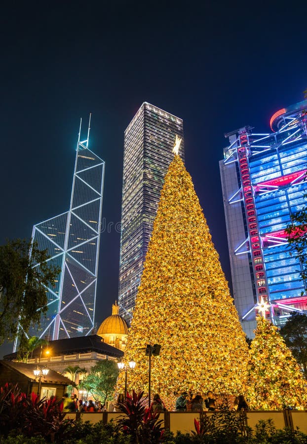 Christmas Tree in Downtown of Hong Kong City Editorial Image  Image of