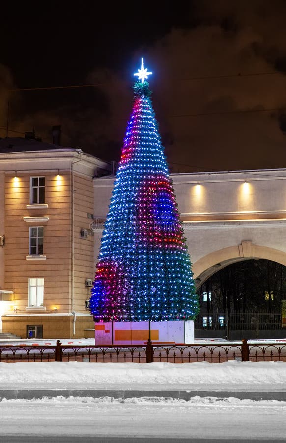 Christmas Tree in the Central Square Stock Image Image of green