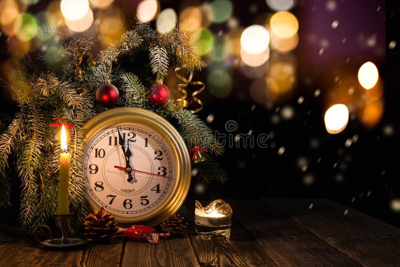 Christmas Tree, Clock and Candles Stock Photo - Image of design ...