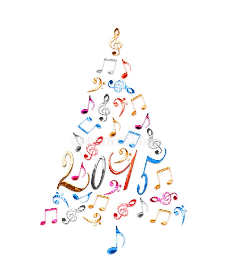 2015 christmas tree with colorful metal musical notes isolated on white background. Colorful musical notes stock images, royalty-free photos and pictures