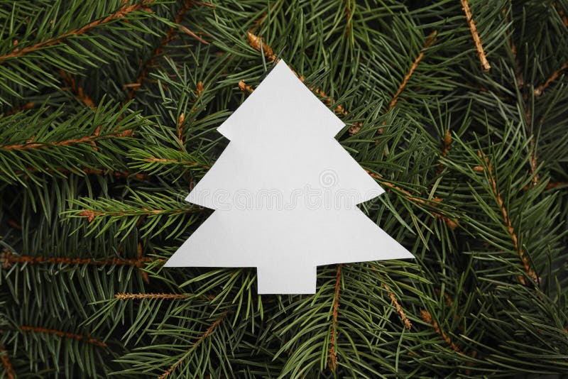 Christmas Tree Cut Out of Paper on , Top View Stock Photo - Image of ...