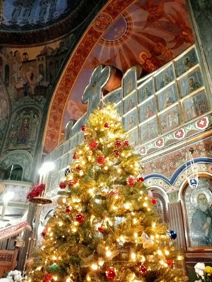 Christmas tree decorated in the church