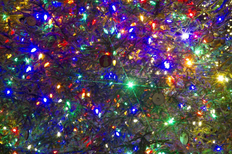 Christmas Tree Decoration and Colorful Lightning at Night Stock Image