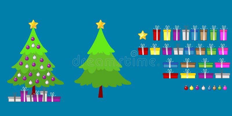 Christmas tree decoration and gift sets royalty free illustration Christmas tree decoration and gift sets royalty free illustration