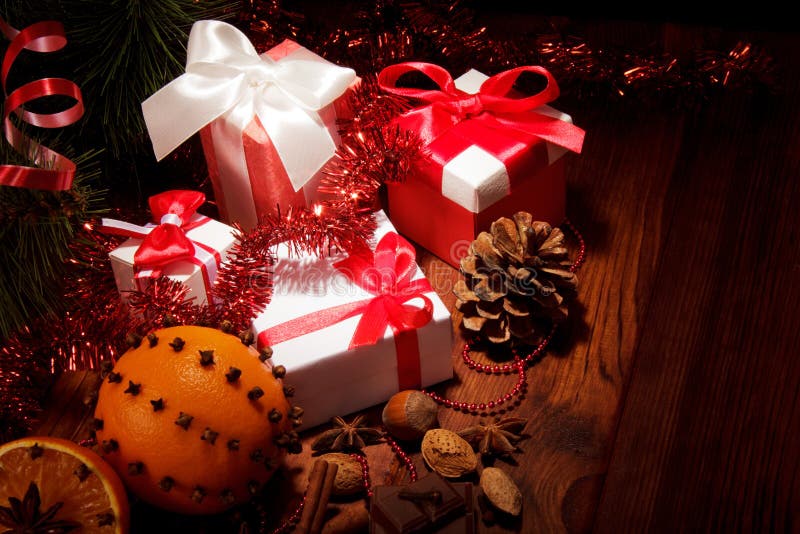 Christmas Tree with Decorations and Gifts Stock Photo Image of