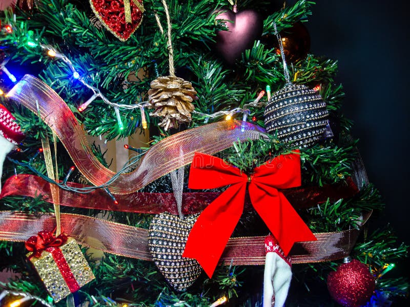 Christmas Tree Decorations with Christmas Lights Stock Image Image of