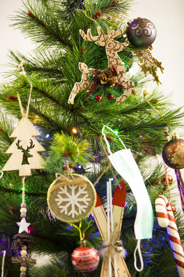 Christmas Tree Decorations and Masks. Abstract and Background Scene