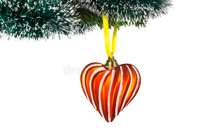 Christmas-tree Decorations - Red Heart. Isolated On White Background Stock Photo - Image of