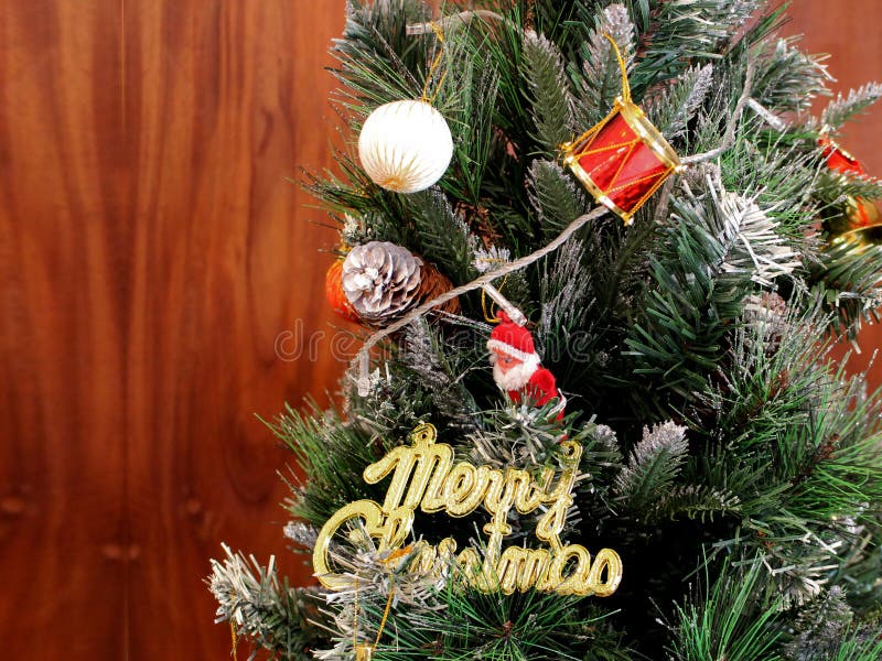 Christmas Tree Decorations with Santa and Merry Christmas Text Sign ...