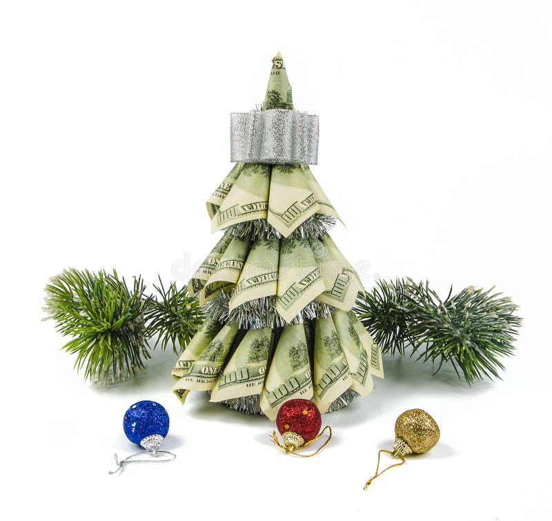 Christmas tree by dollars stock image. Image of group 81382423